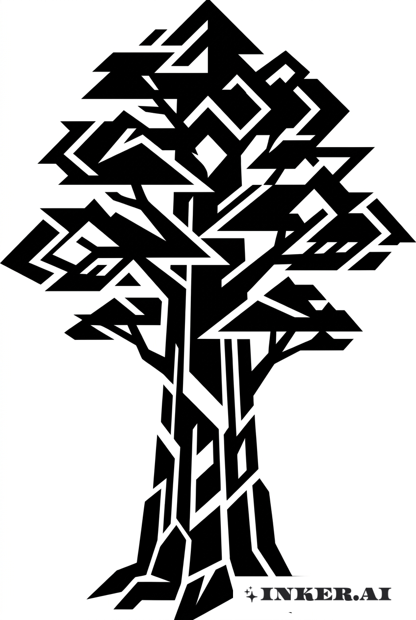 抽象化されたレッドウッドツリーのブラックワークデザイン