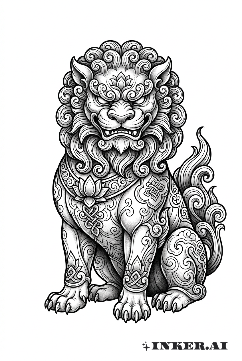 Contorno de leão guardião chinês