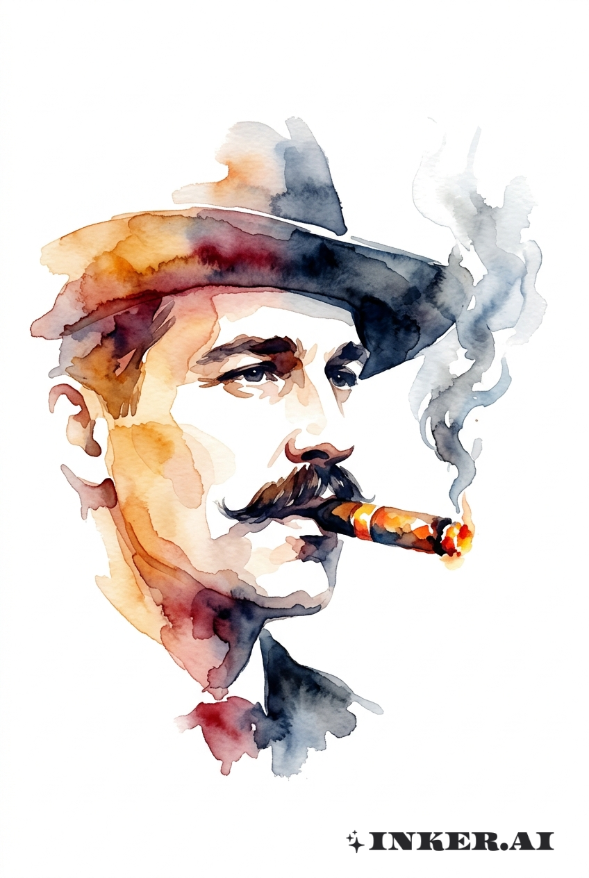 Doc Holliday Fumando Charuto em Aquarela