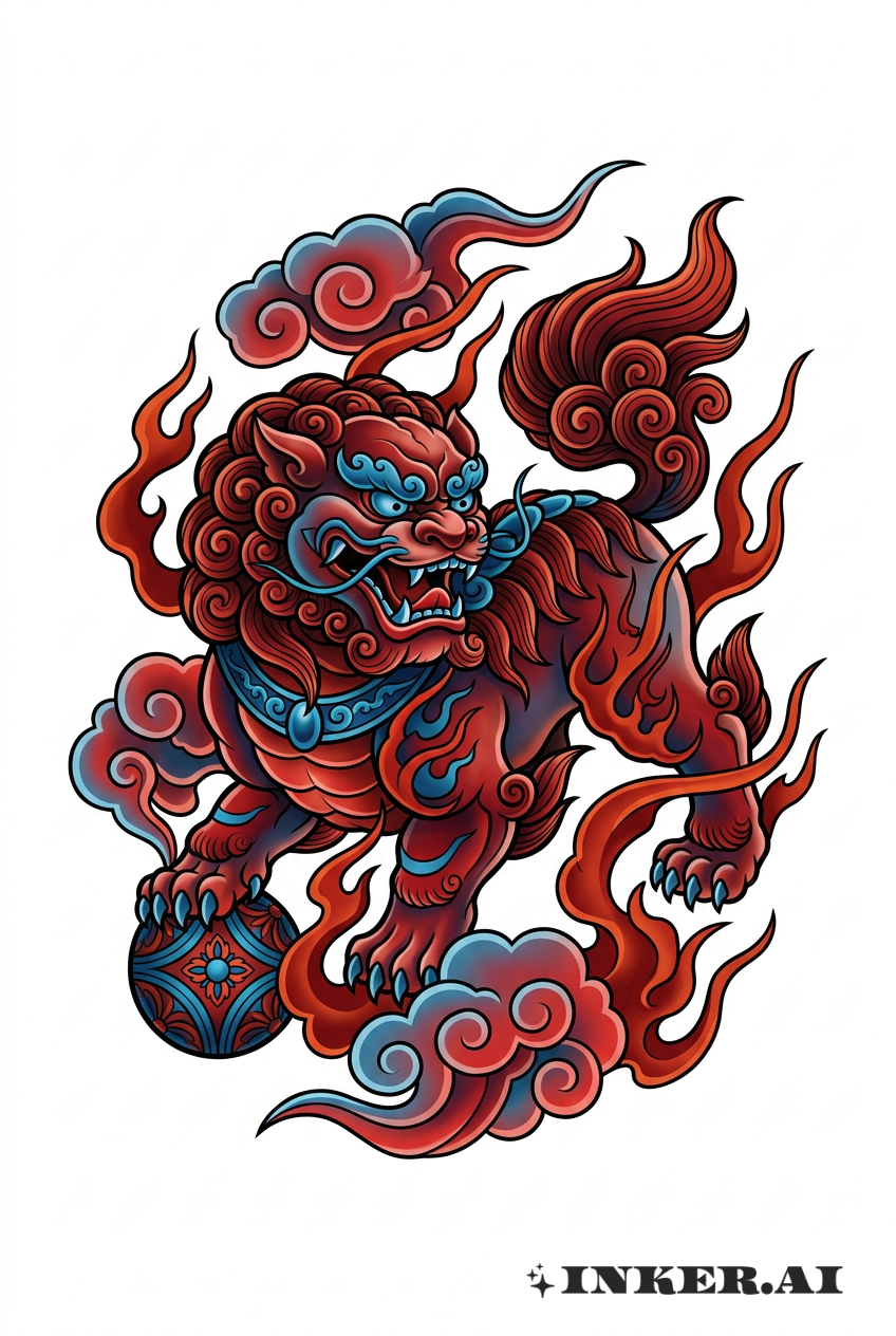 Emblema do Leão Fu Flamejante