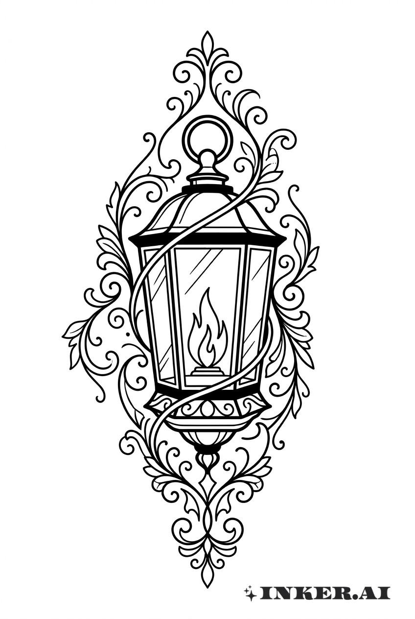 黑色燈籠配以裝飾藤蔓