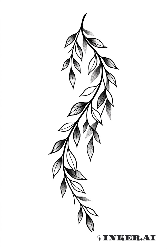 黑灰渐变藤蔓纹身