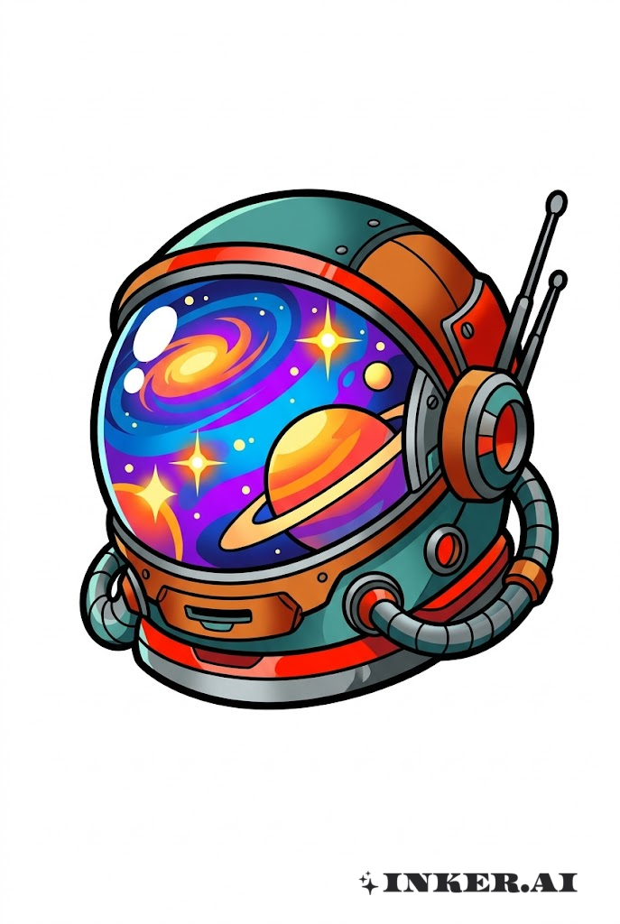 Retrato con casco espacial retro