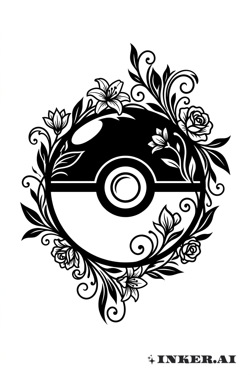 Pokéball en Floral Blackwork