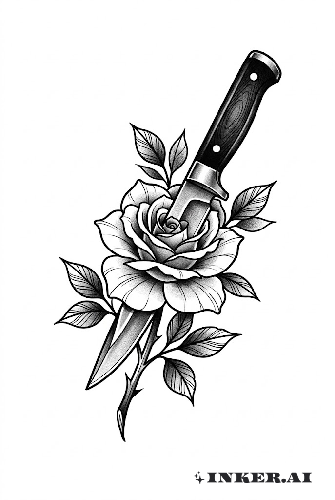 Couteau à travers une rose Noir et Gris