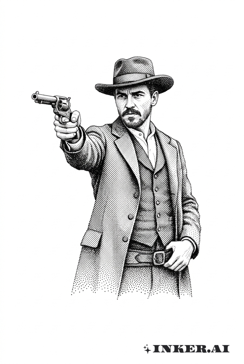 Doc Holliday Dotwork Duellant Porträt