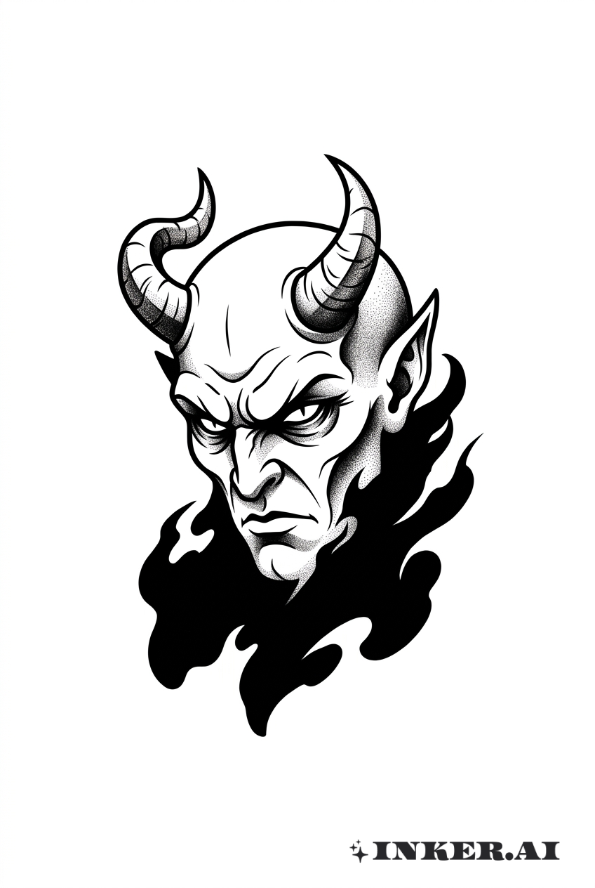 从阴影中浮现的恶魔黑灰纹身