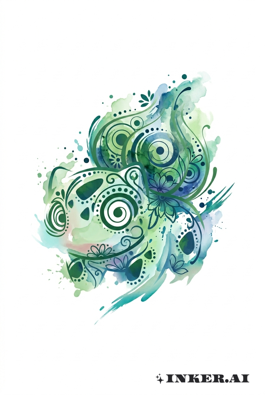Bulbasaur Tranh Màu Nước Trừu Tượng