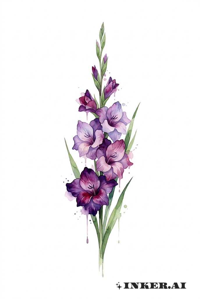 Caule de Gladíolo com Pingos de Aquarela