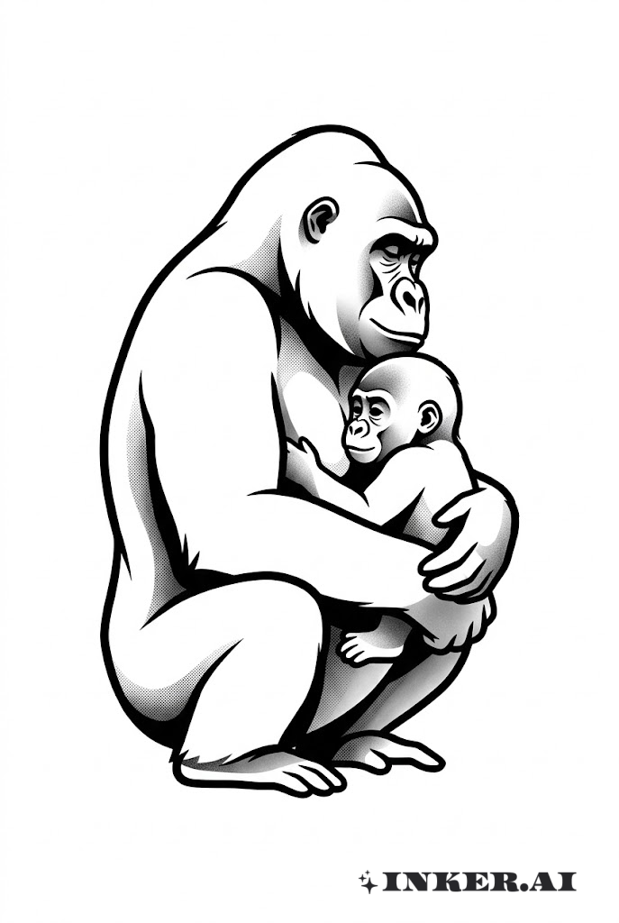 Gorilla Mutter und Kind Schwarz-Grau