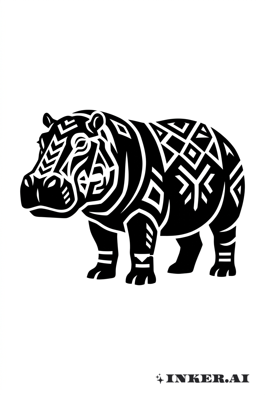 Geometrische Schwarzarbeit Flusspferd Komposition