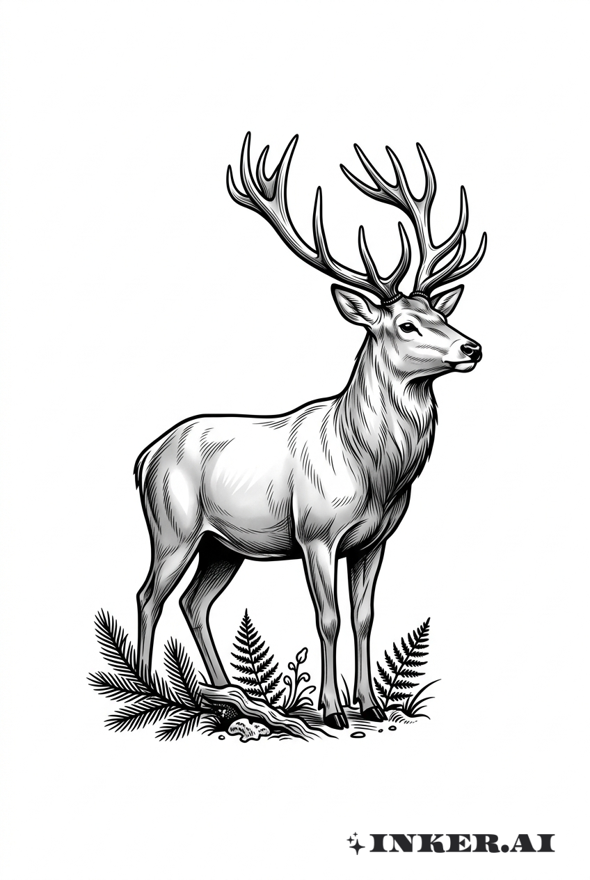 Buck in Minimalist Forest Linework