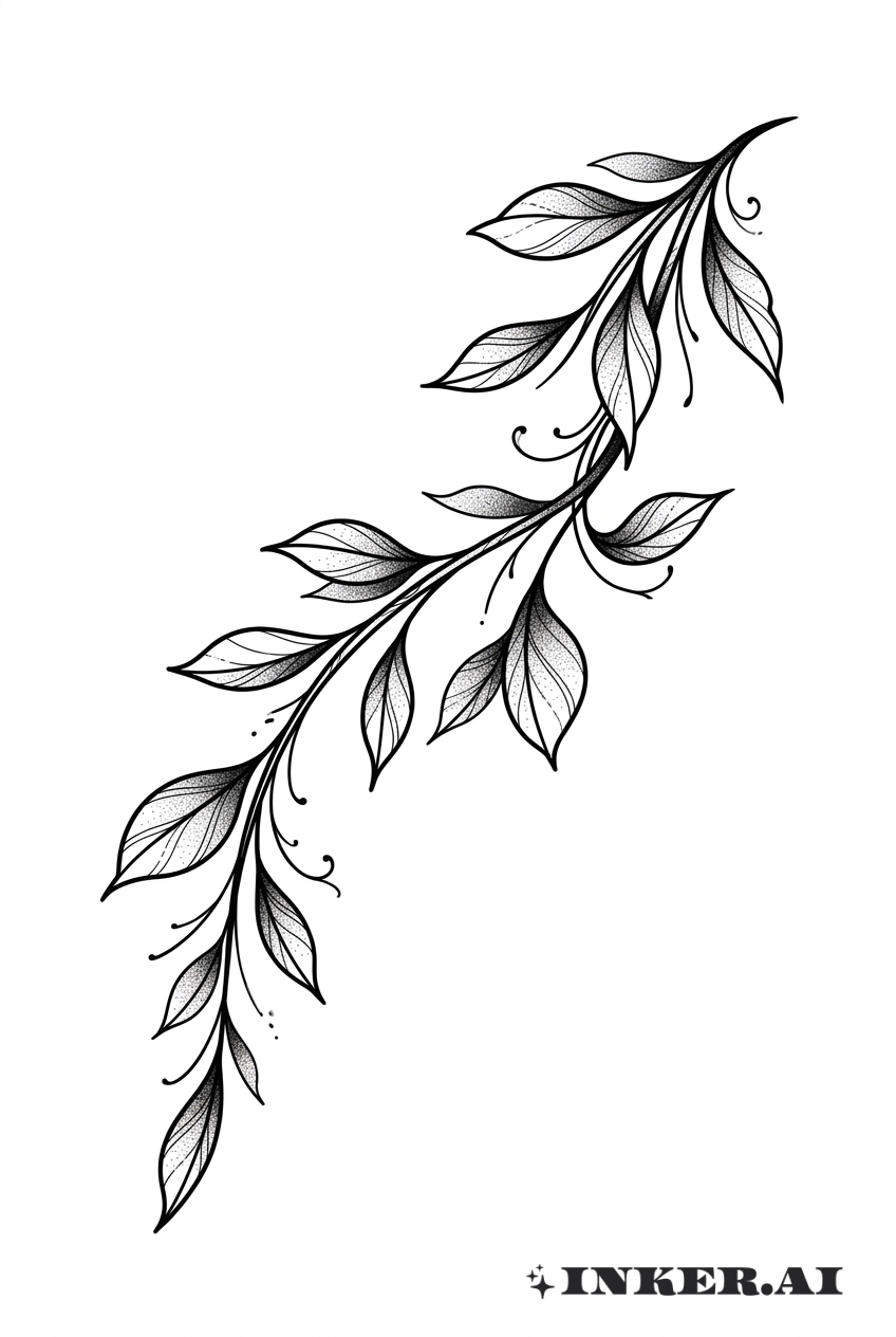 黑灰色斑点藤蔓纹身