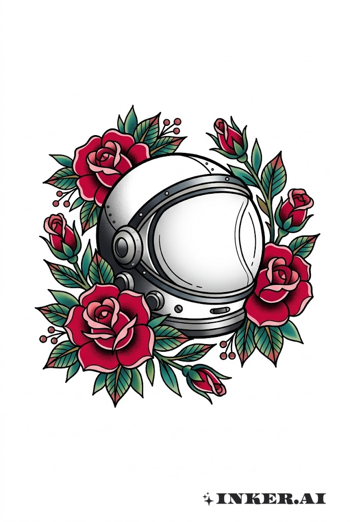 Astronautenhelm mit Rose