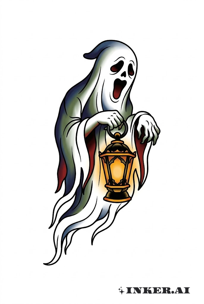Haunted Lantern Ghost Tattoo