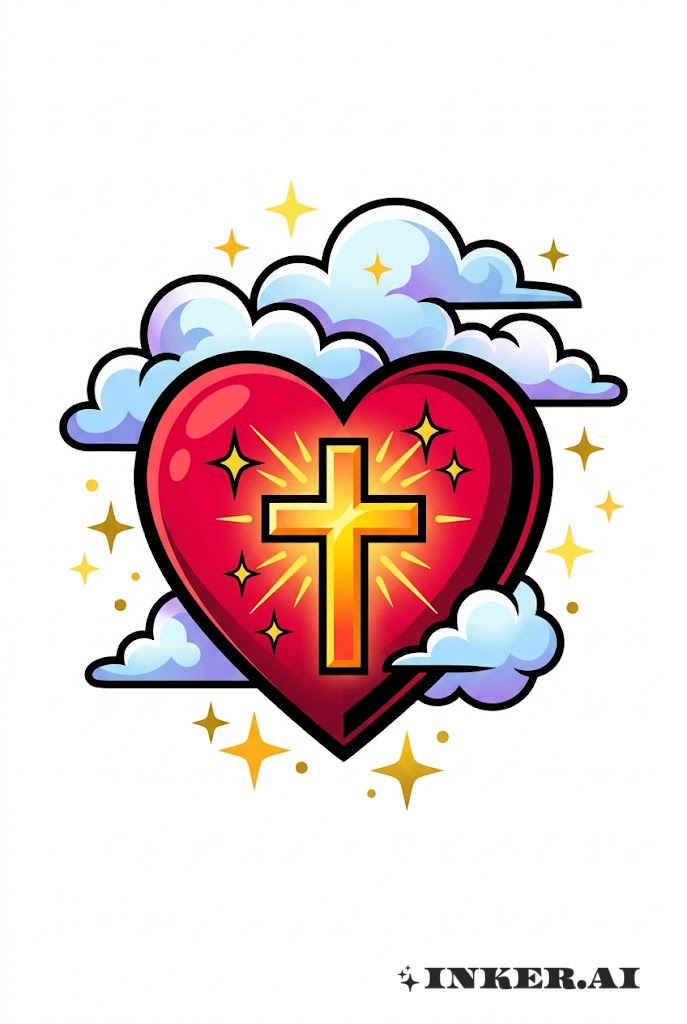 一颗充满活力的神圣之心，周围环绕着火焰、天使翅膀和辐射的光芒，加上复杂的纹理。