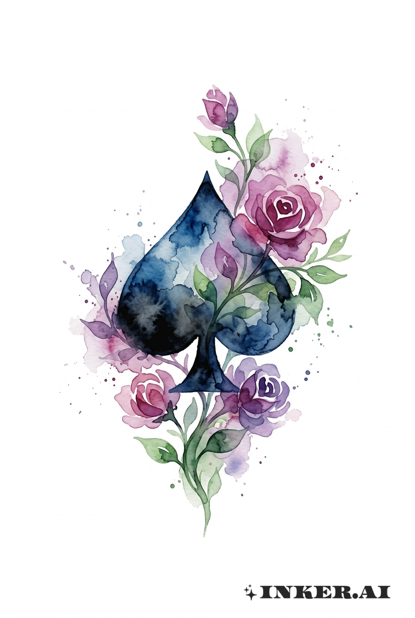 Carreau d’As de Piques Aquarelle en Fleur
