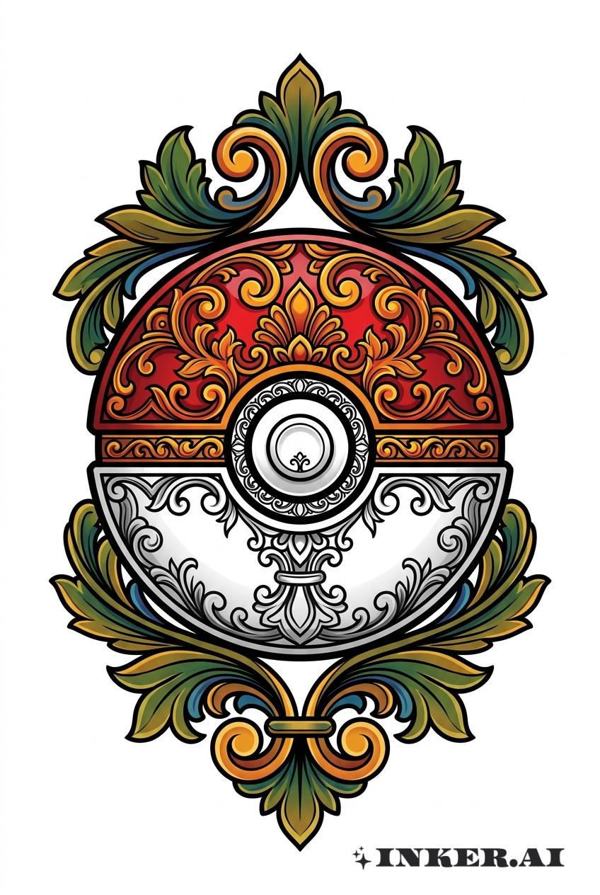 Pokéball avec Motifs Ornés Néo-Traditionnels