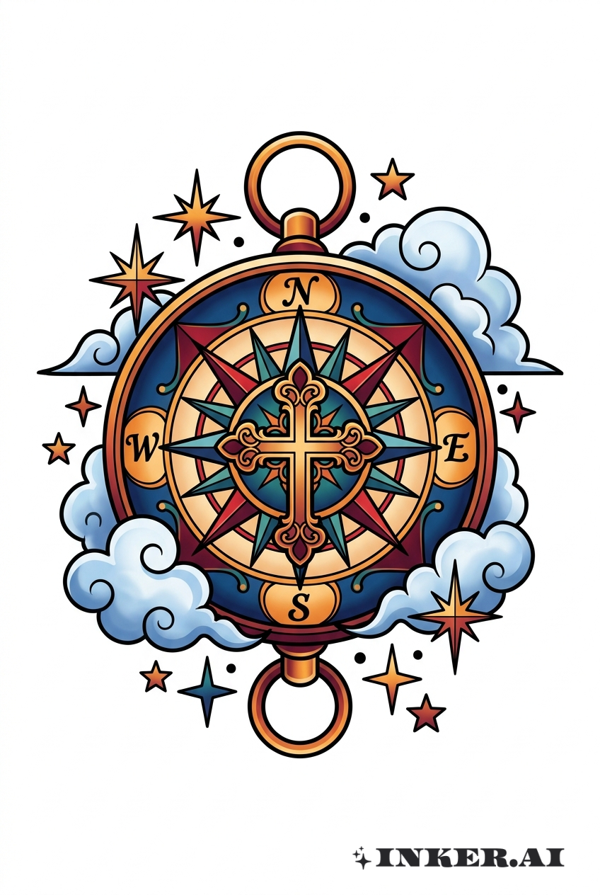 천상의 신앙 나침반 문신