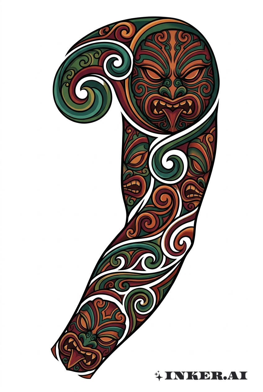 Manche Maori Néotraditionnelle avec Koru et Tiki