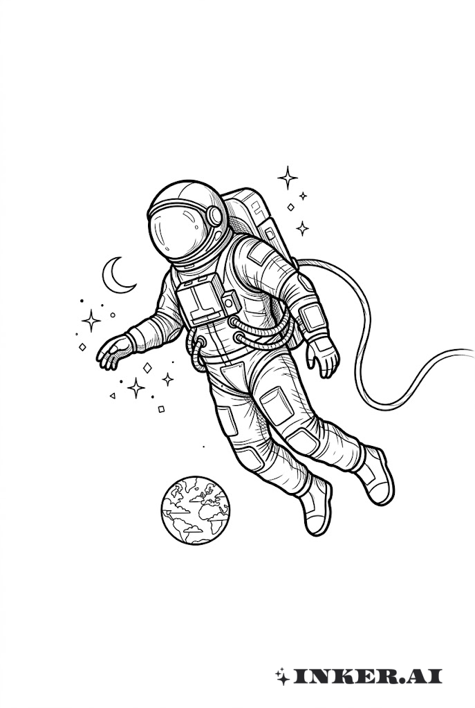 スケッチ 宇宙飛行士 フローティング