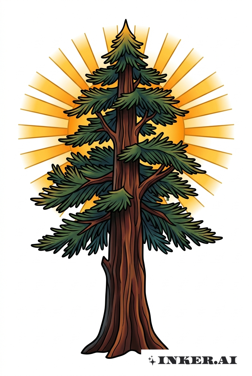 金色の光輪を纏ったレッドウッドの木