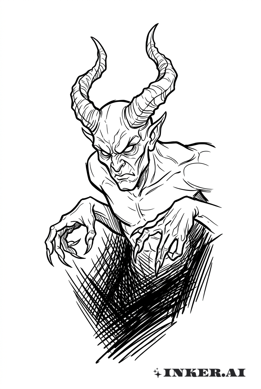 从阴影中升起的恶魔素描