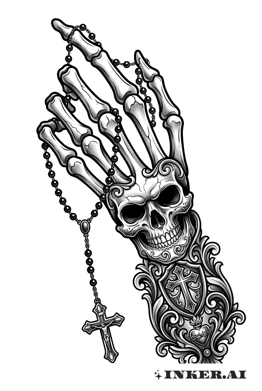 Chicano Schädel-Hand-Rosenkranz