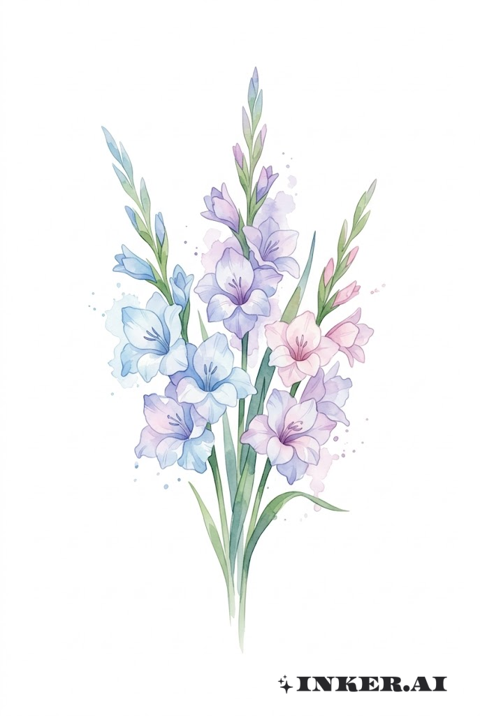 Bouquet de Gladiolus Etéreos em Aquarela