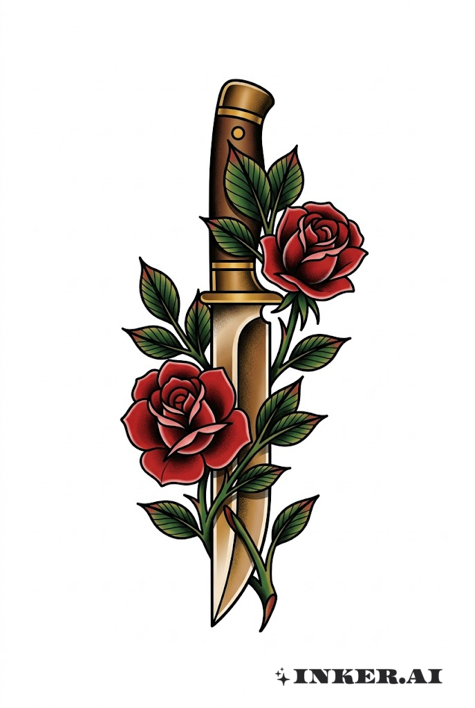 Couteau traditionnel avec des roses