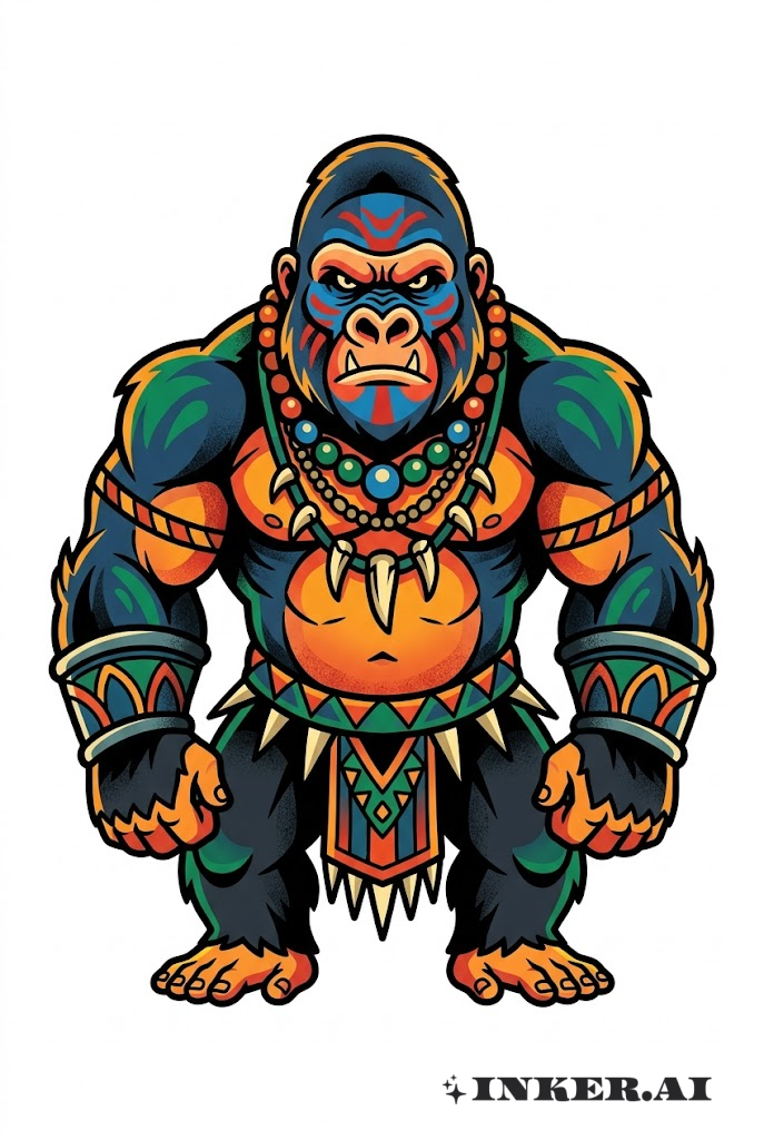 Gorilla-Krieger mit Stammesbemalung