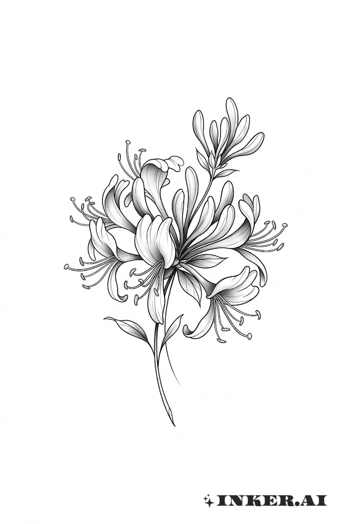Honeysuckle Blossoms Cluster Linework