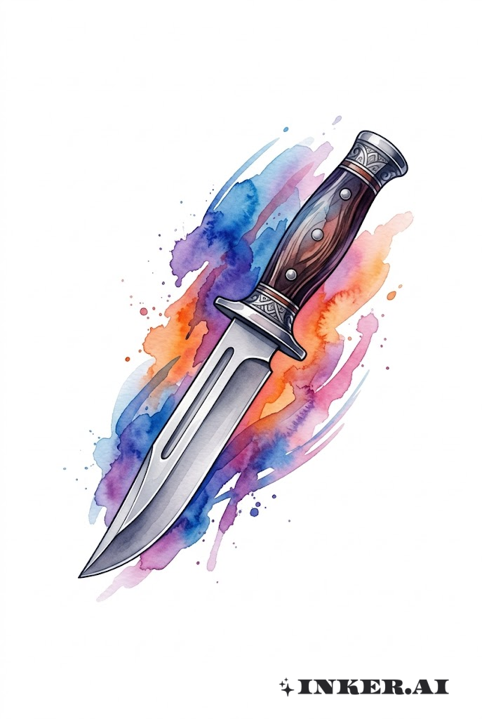 Couteau en aquarelle et traits abstraits