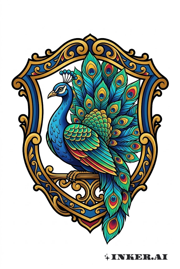 Peacock in Classic Shield Frame