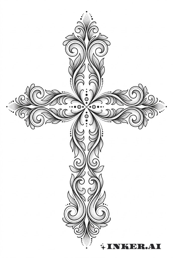 Hình xăm thánh giá trang trí hòa quyện
