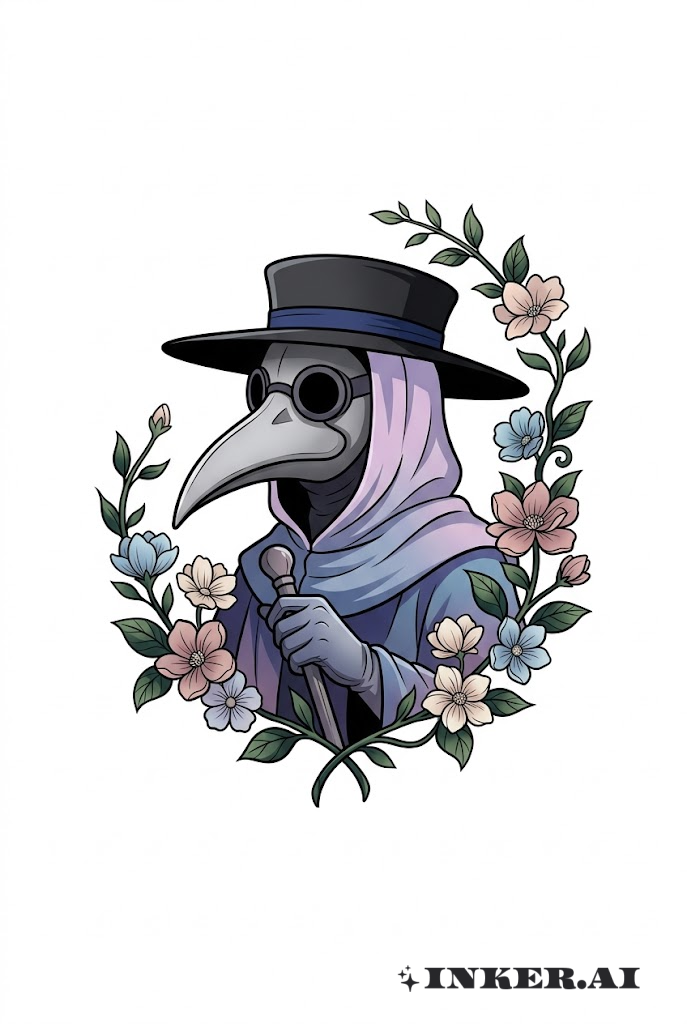 動漫瘟疫醫生與綻放的花朵