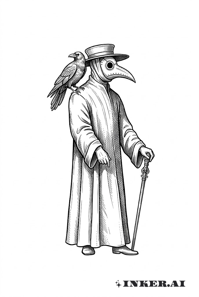 草圖瘟疫醫師與渡鴉