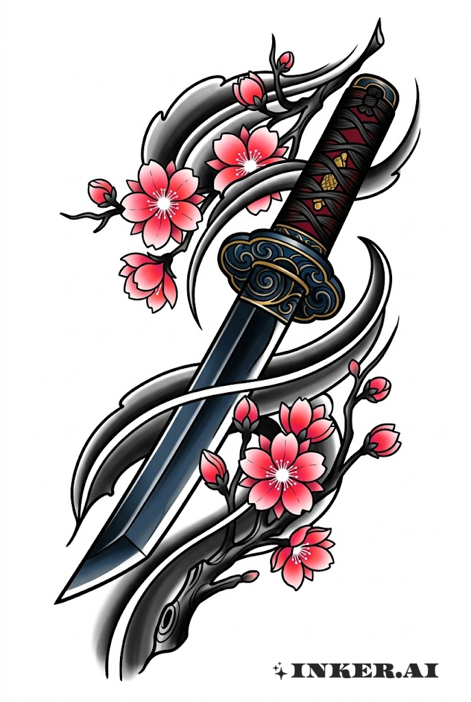 Couteau japonais avec fleurs de cerisier