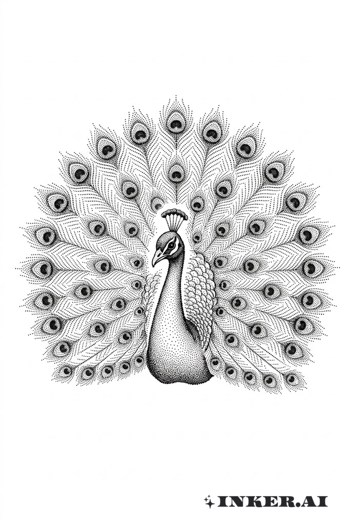 Pena de Pavão Dotwork Espalhada