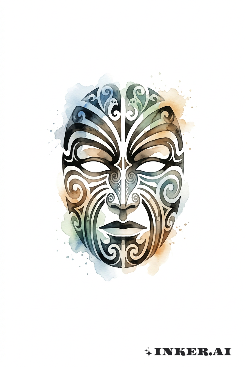 Masque facial Maori en aquarelle