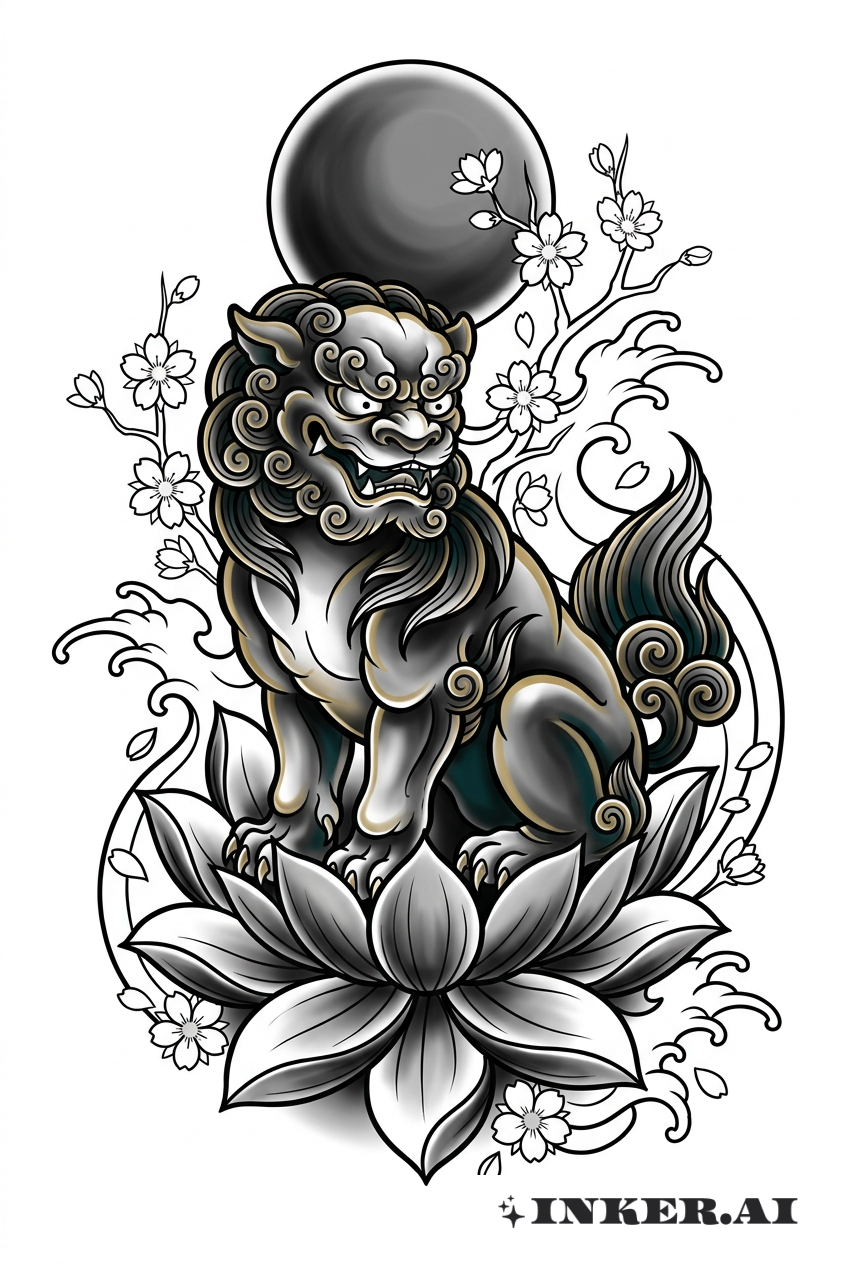 天界守護獅與蓮花