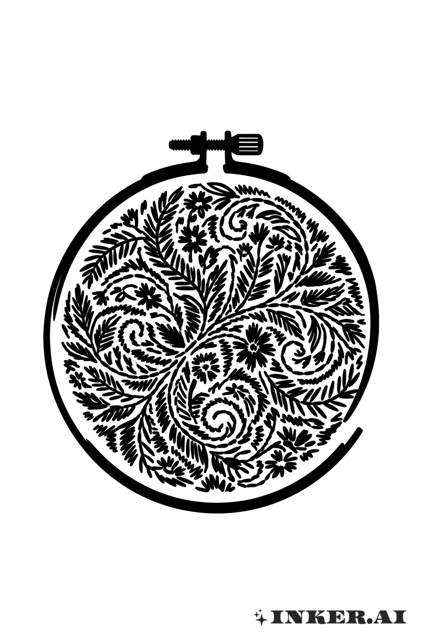 Stickrahmen mit Blackwork-Mustern