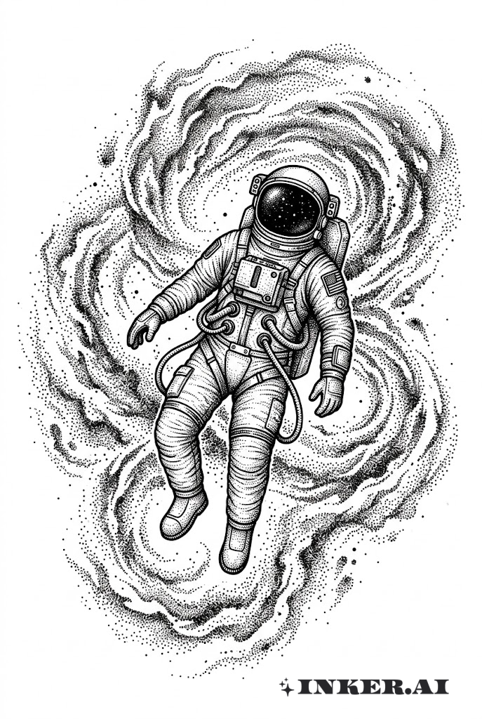 Astronaut Dotwork Nebula Szene