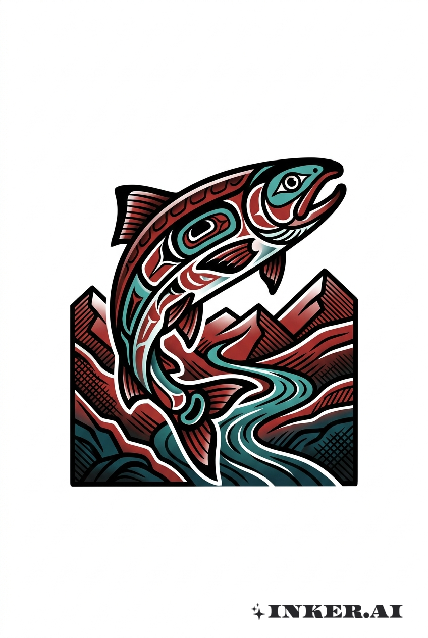 传统鲑鱼与山景