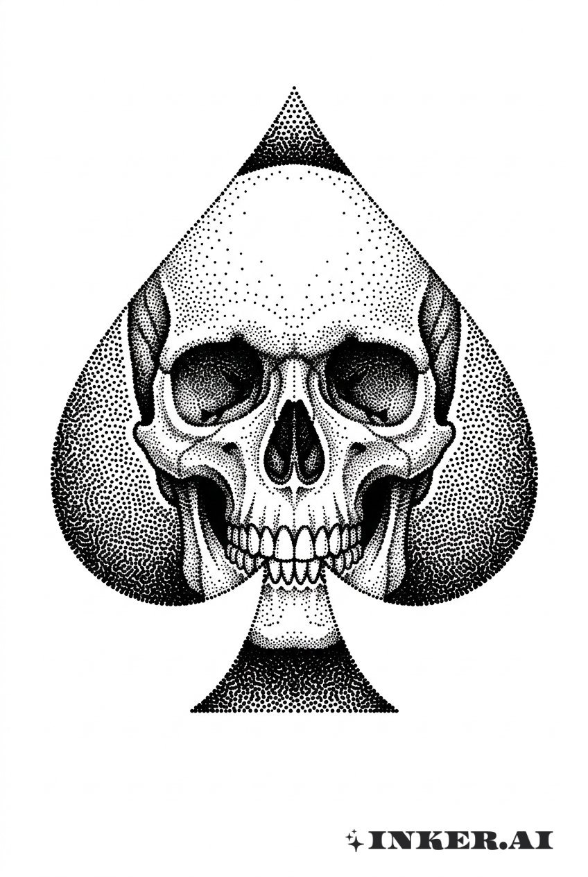 Dotwork As de Pique Crâne Fusion