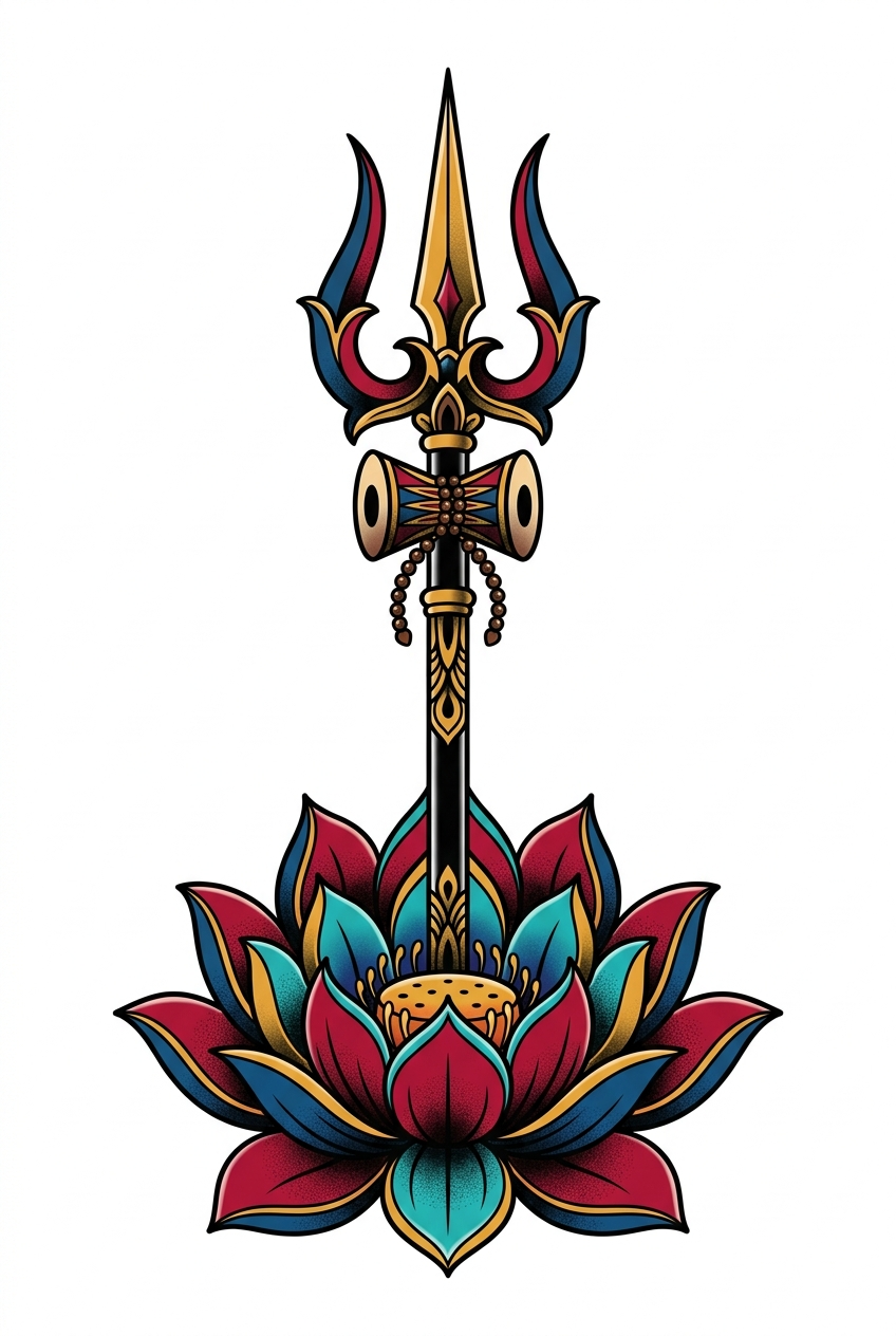 Trident Orné avec Base de Lotus