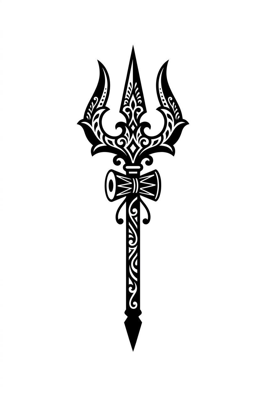 Trishul Noir avec Filigrane Orné