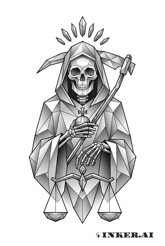 Marco de Cristal Geométrico Santa Muerte