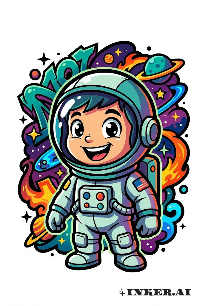 微笑宇航员与太空涂鸦