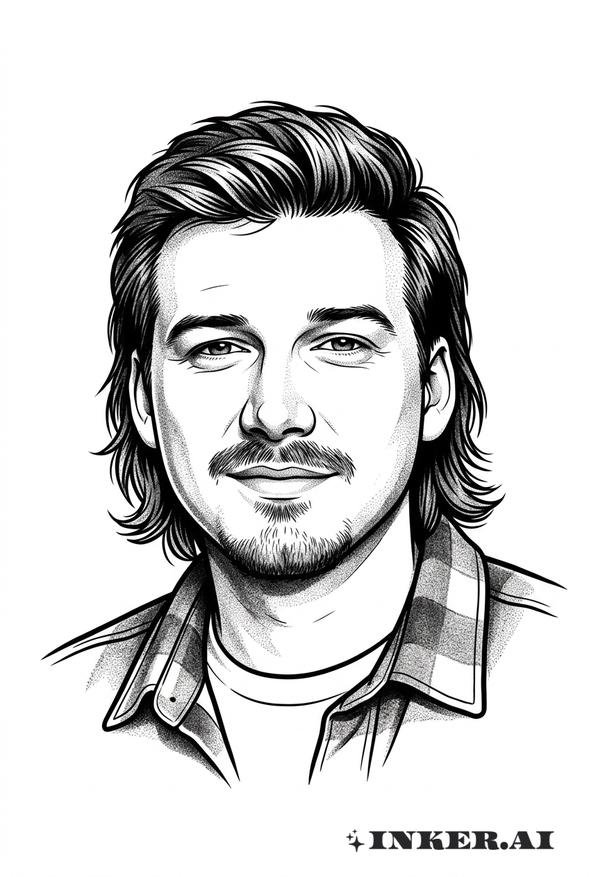 Chân dung Morgan Wallen bằng màu đen và xám